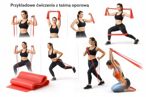 TAŚMA OPOROWA DO ĆWICZEŃ I REHABILITACJI, OPÓR SŁABY CZERWONA 2m