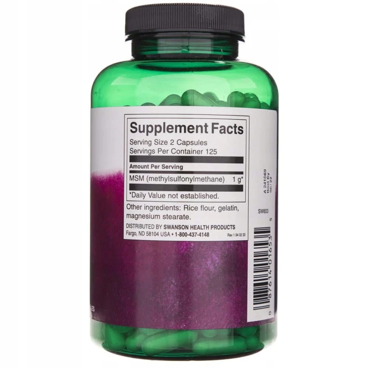 SWANSON MSM siarka organiczna 500 mg 250 kapsułek |ZDROWE STAWY KOŚCI SKÓRA