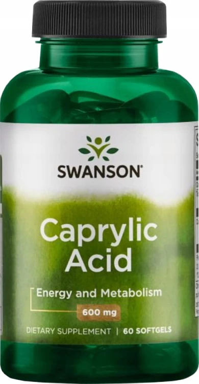 SWANSON Caprylic Acid Kwas kaprylowy 600 mg 60 kapsułek | TRAWIENIE JELITA