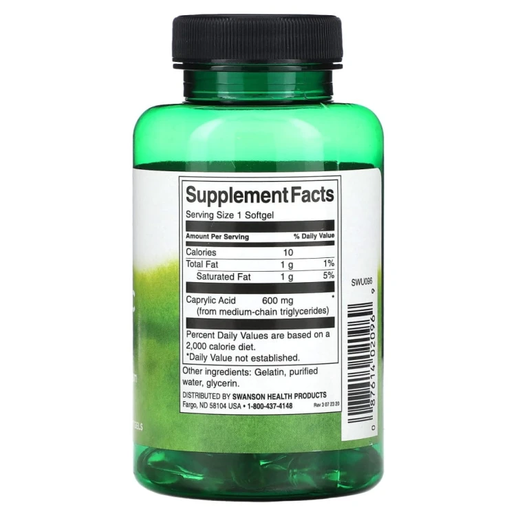 SWANSON Caprylic Acid Kwas kaprylowy 600 mg 60 kapsułek | TRAWIENIE JELITA