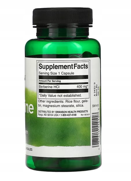 SWANSON Berberine (Berberyna) 400 mg 60 kapsułek | METABOLIZM CUKRZYCA HCL