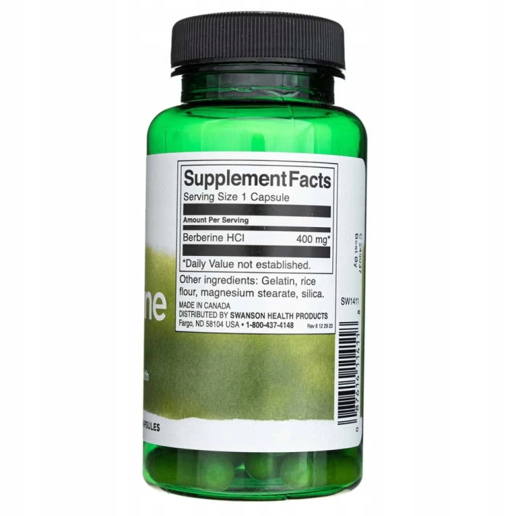 SWANSON Berberine (Berberyna) 400 mg 60 kapsułek | METABOLIZM CUKRZYCA HCL
