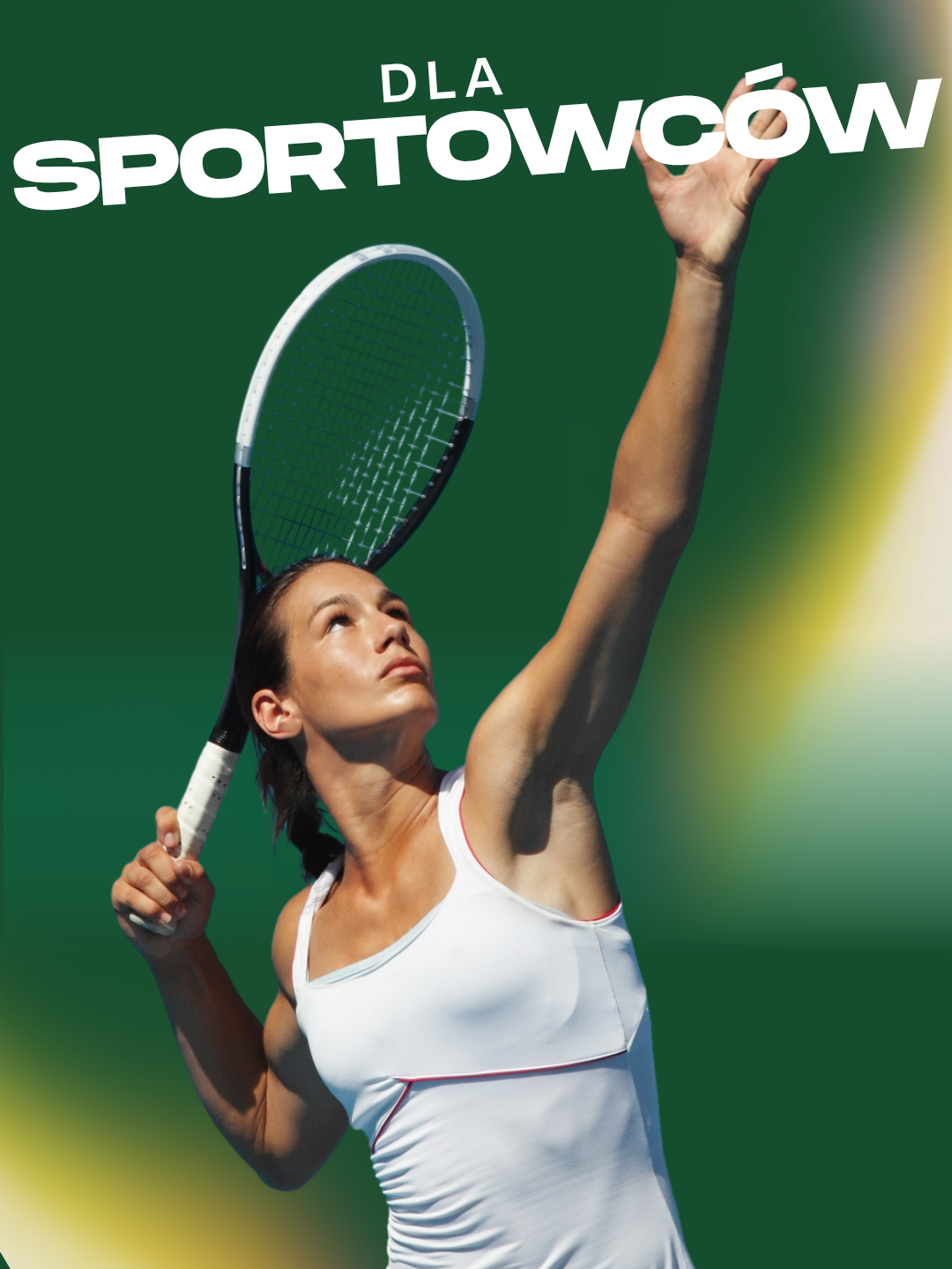 Dla Sportowców: Tenisistka trzymająca rakietę w trakcie serwu – suplementacja na stawy i energię dla sportowców omega369.pl