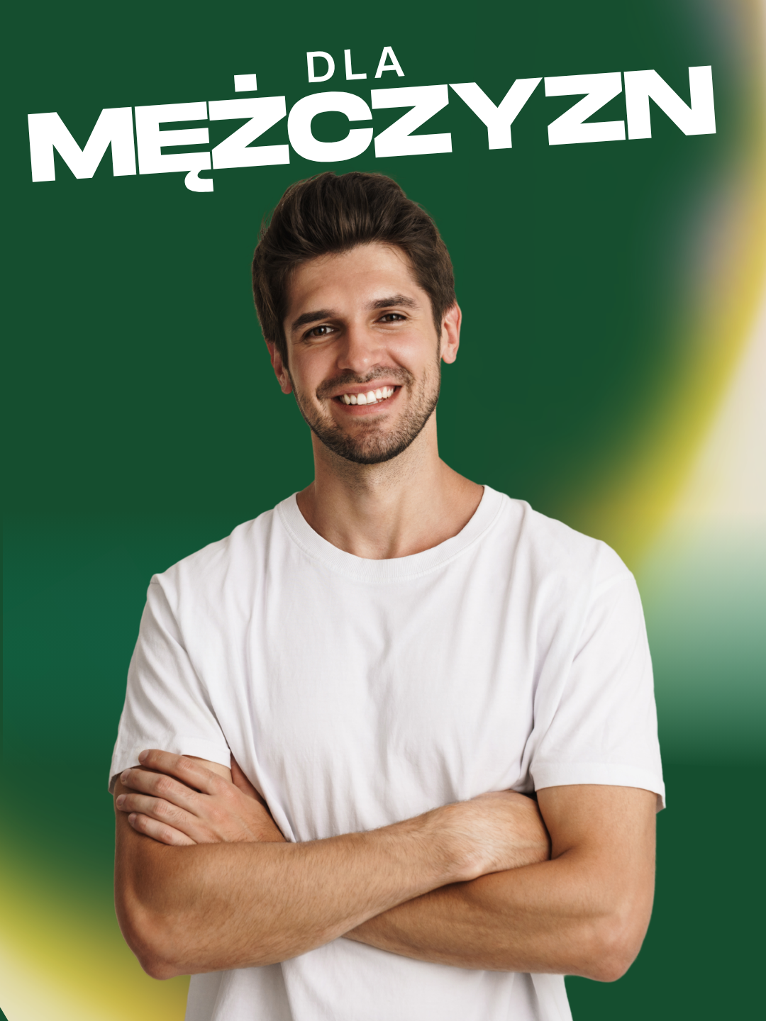 Dla Mężczyzn: Uśmiechnięty mężczyzna z skrzyżowanymi rękami – witaminy i suplementy diety dla mężczyzn w sklepie omega369.pl