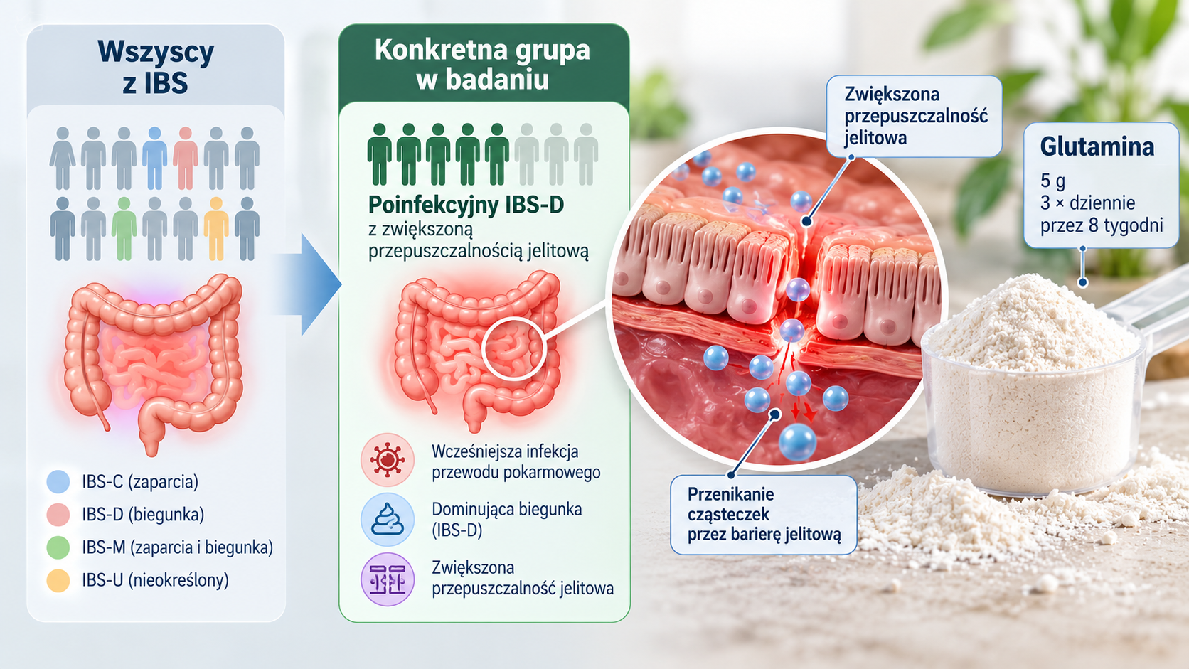 Charakterystyka grupy badanej w badaniu glutaminy: poinfekcyjny IBS-D i zwiększona przepuszczalność jelitowa