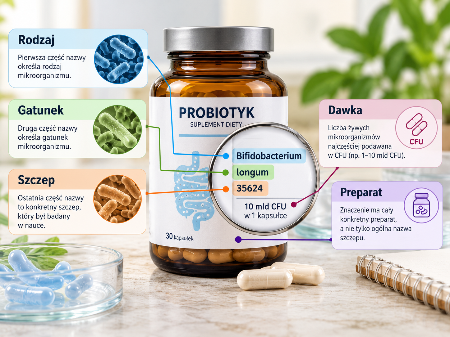 Elementy potrzebne do oceny probiotyku przy IBS: rodzaj, gatunek, szczep, dawka i konkretny preparat