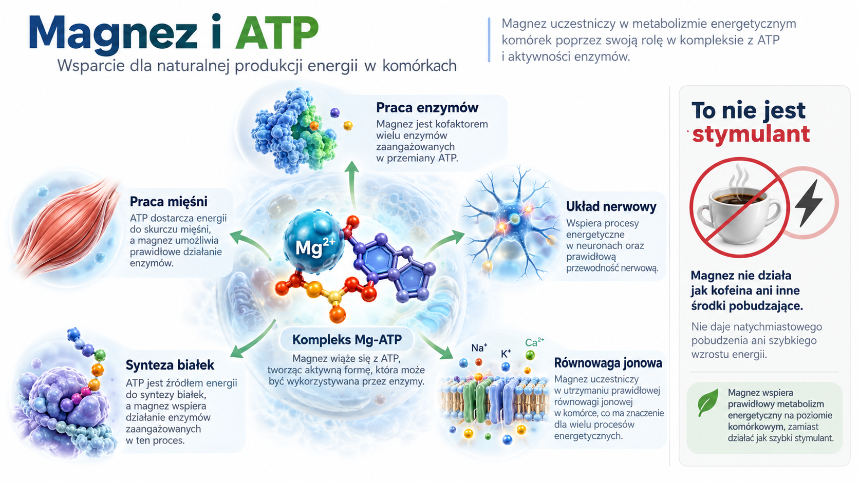 Schemat udziału magnezu w wykorzystaniu ATP podczas procesów energetycznych komórki