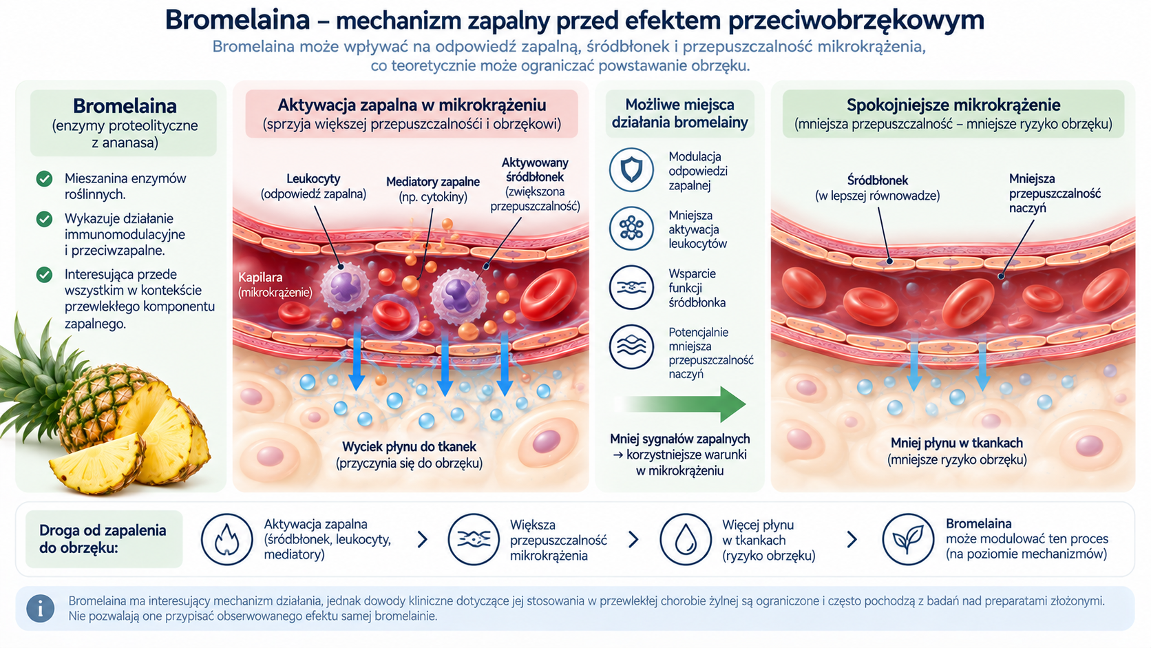 Schemat zależności między stanem zapalnym, śródbłonkiem, przepuszczalnością naczyń i obrzękiem