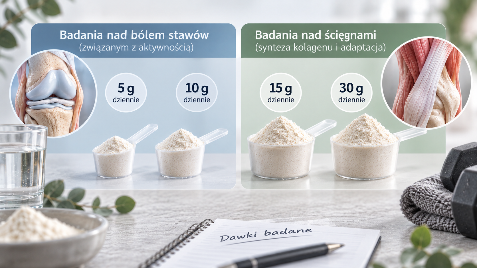 Przykładowe dawki kolagenu stosowane w badaniach stawów i ścięgien