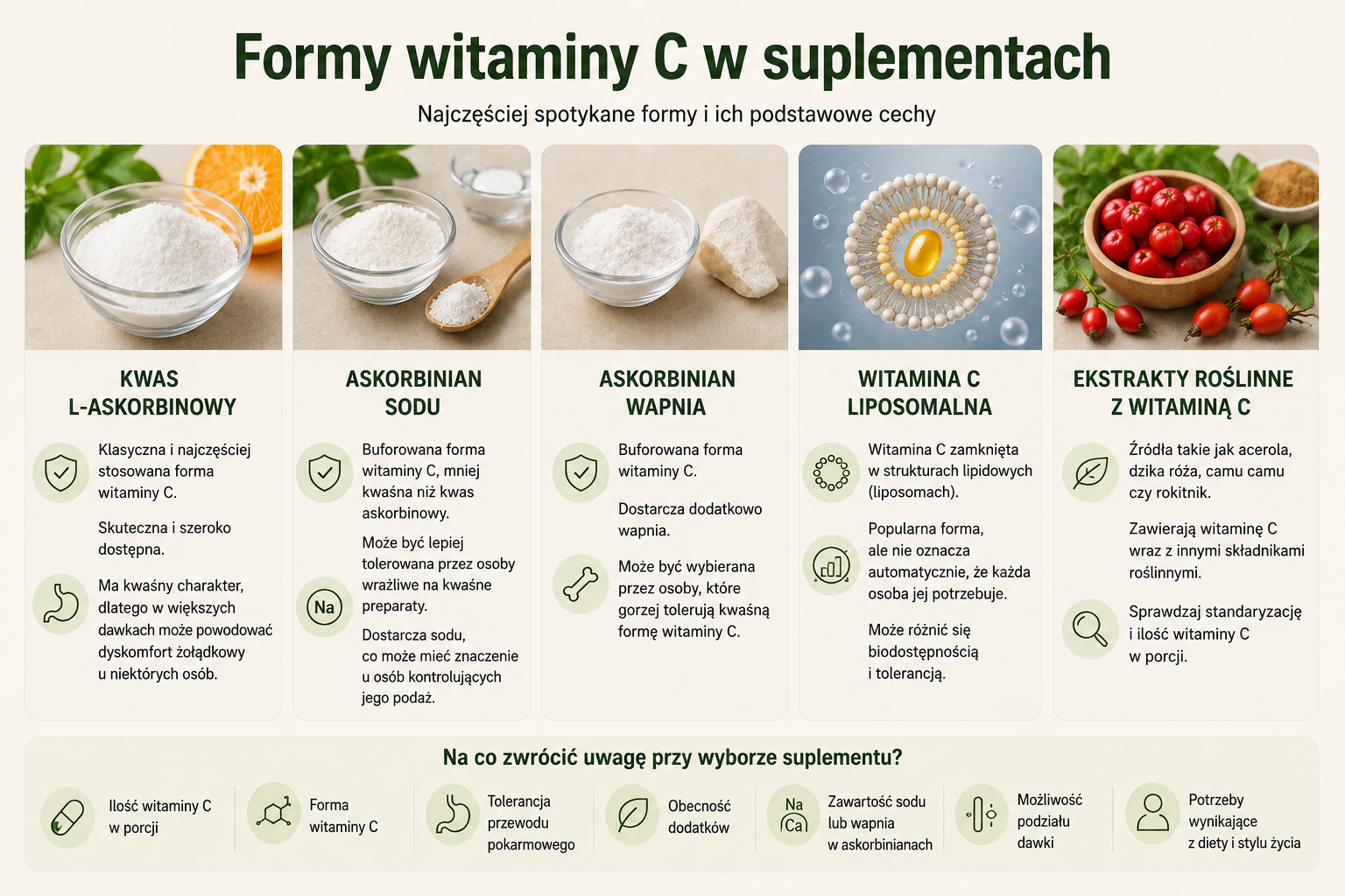 Porównanie najczęściej spotykanych form witaminy C w suplementach