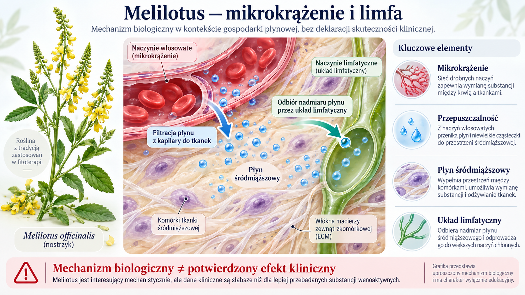 Melilotus officinalis przedstawiony na tle mikrokrążenia i układu limfatycznego