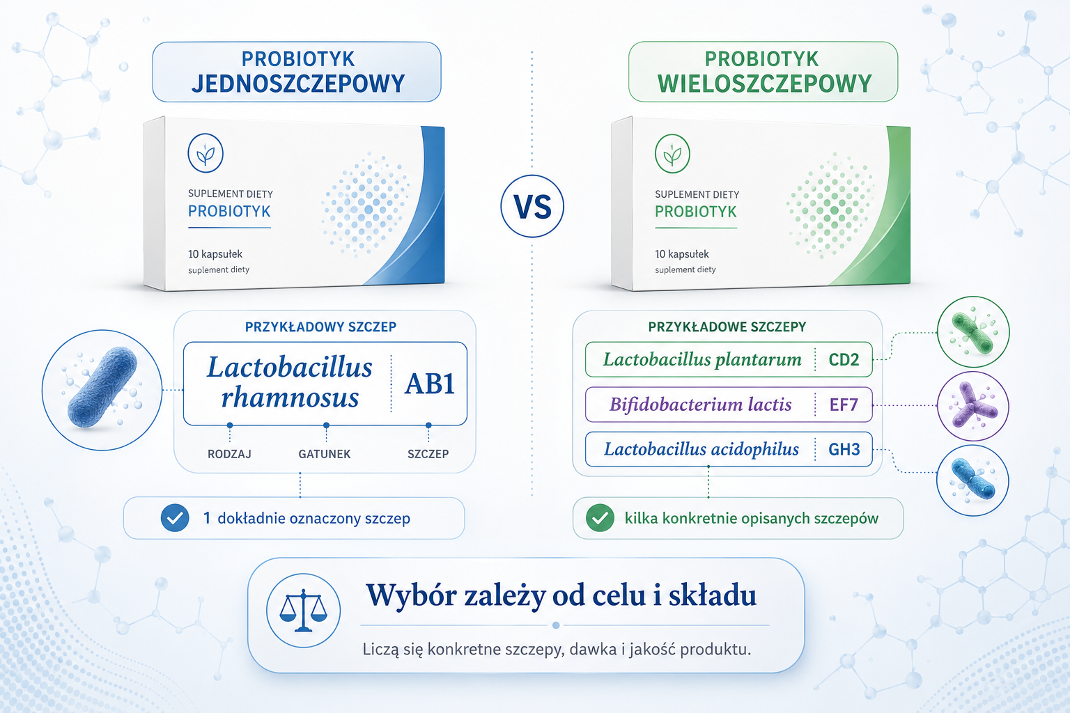 Porównanie probiotyku jednoszczepowego i preparatu zawierającego kilka szczepów