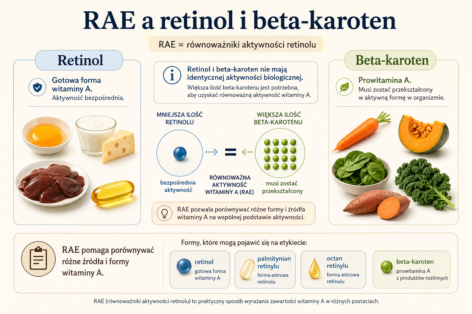 Porównanie RAE dla retinolu i beta-karotenu