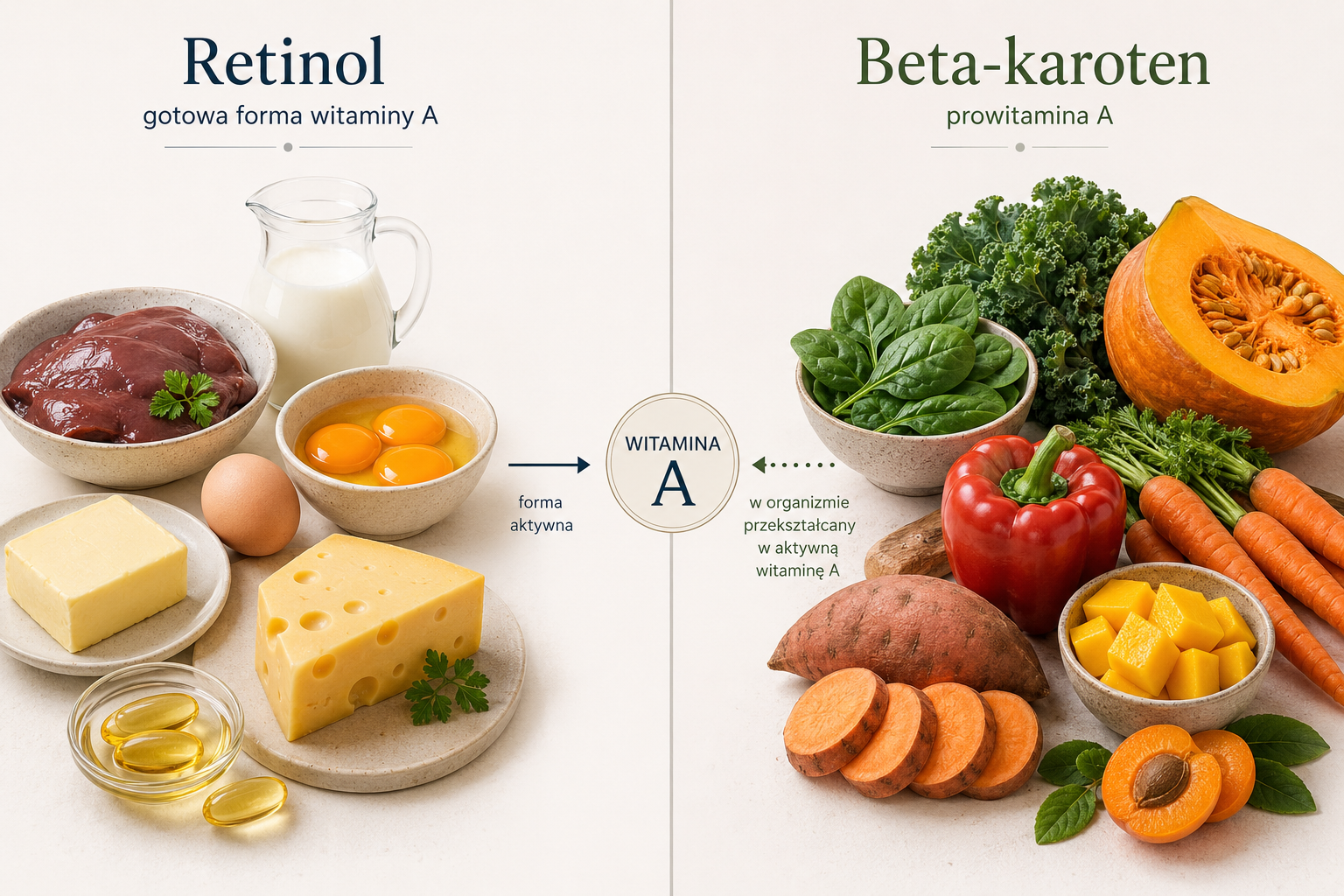 Porównanie retinolu i beta-karotenu jako dwóch źródeł aktywności witaminy A