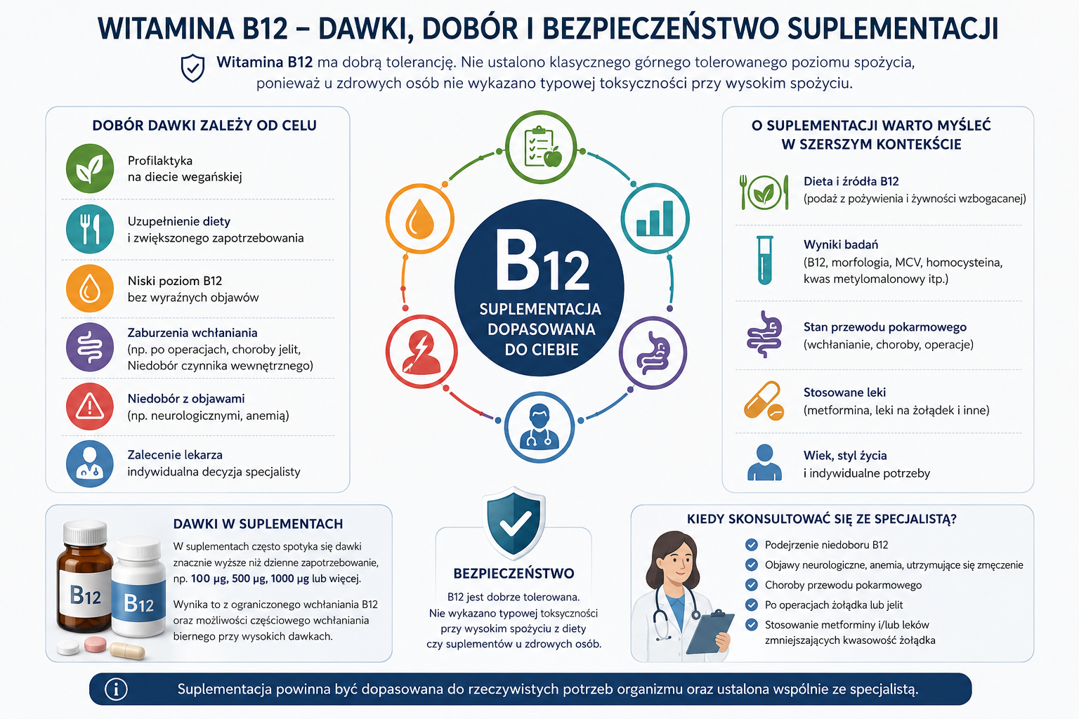 Zasady doboru dawki i bezpieczeństwa suplementacji witaminy B12