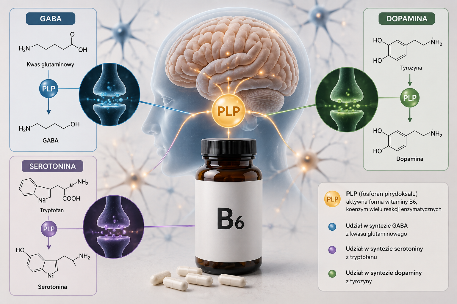 Witamina B6 w przemianach związanych z GABA, serotoniną i dopaminą