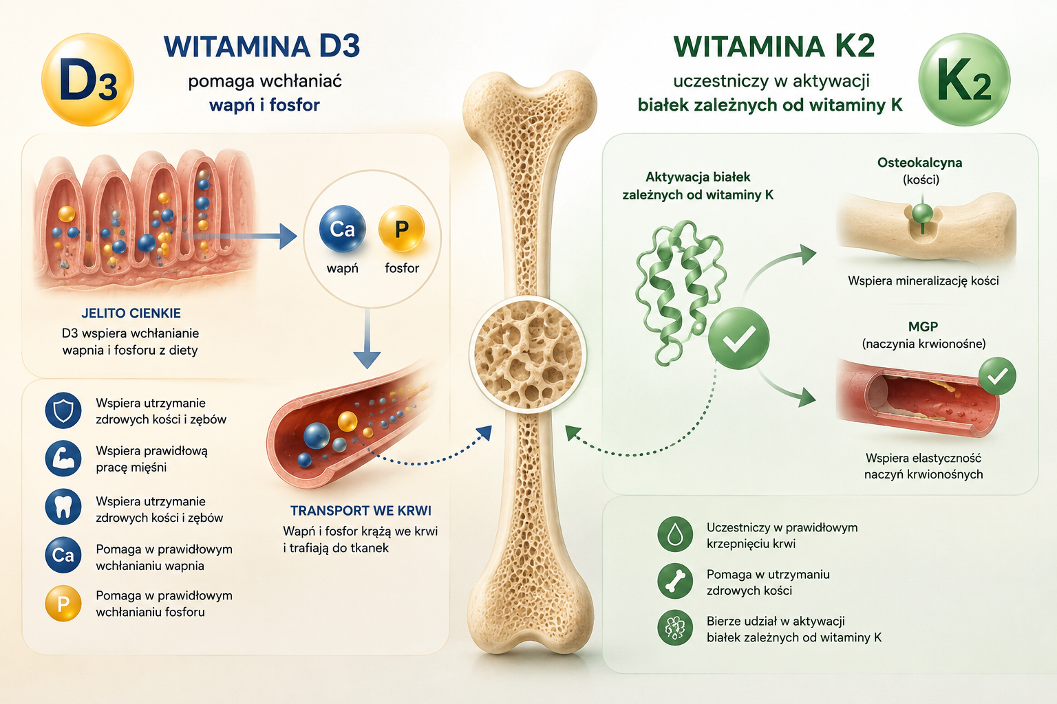 Witamina D3 i K2 jako dwa różne elementy gospodarki wapniowej i metabolizmu kości