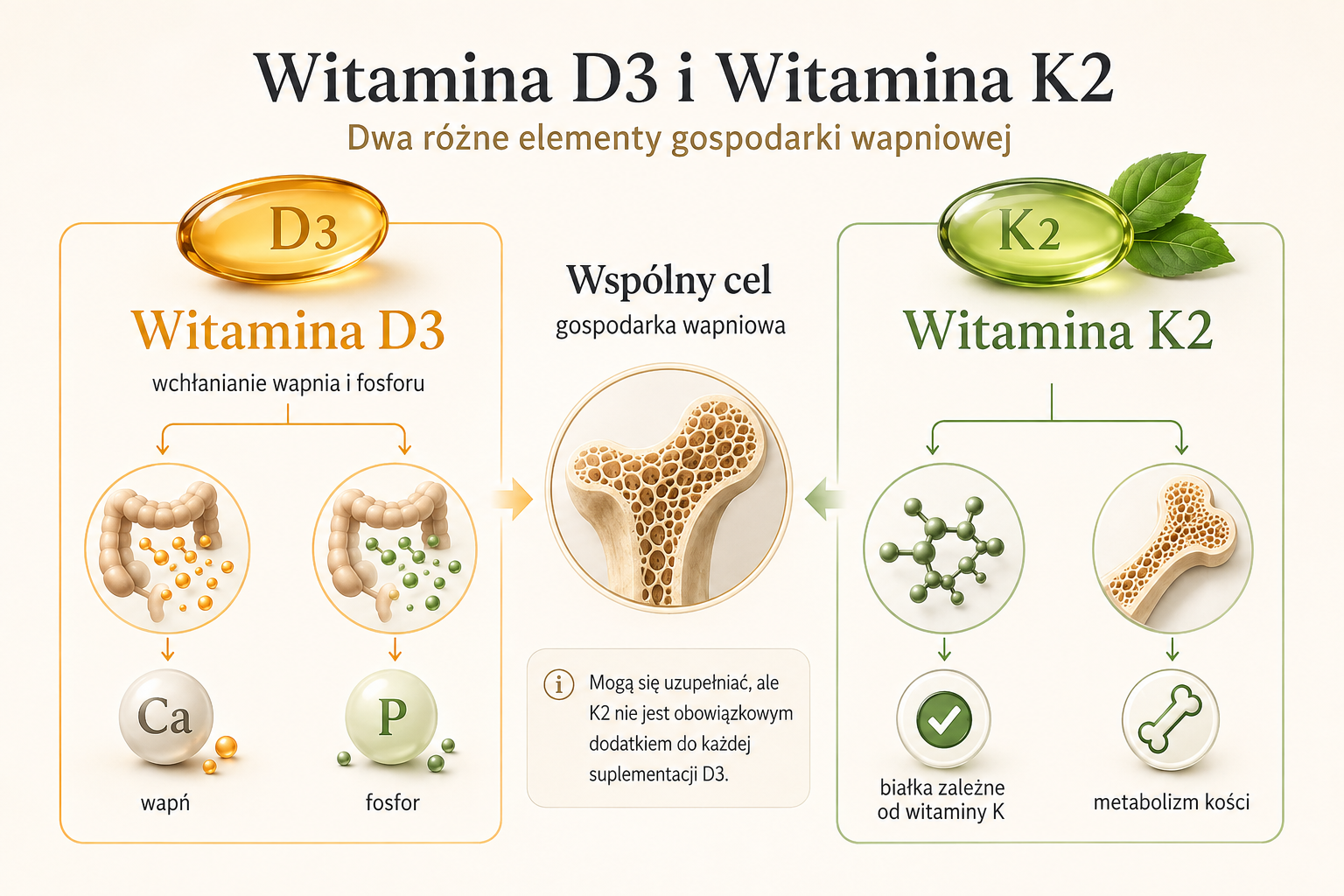 Witamina D3 i K2 jako dwa różne elementy gospodarki wapniowej i metabolizmu kości
