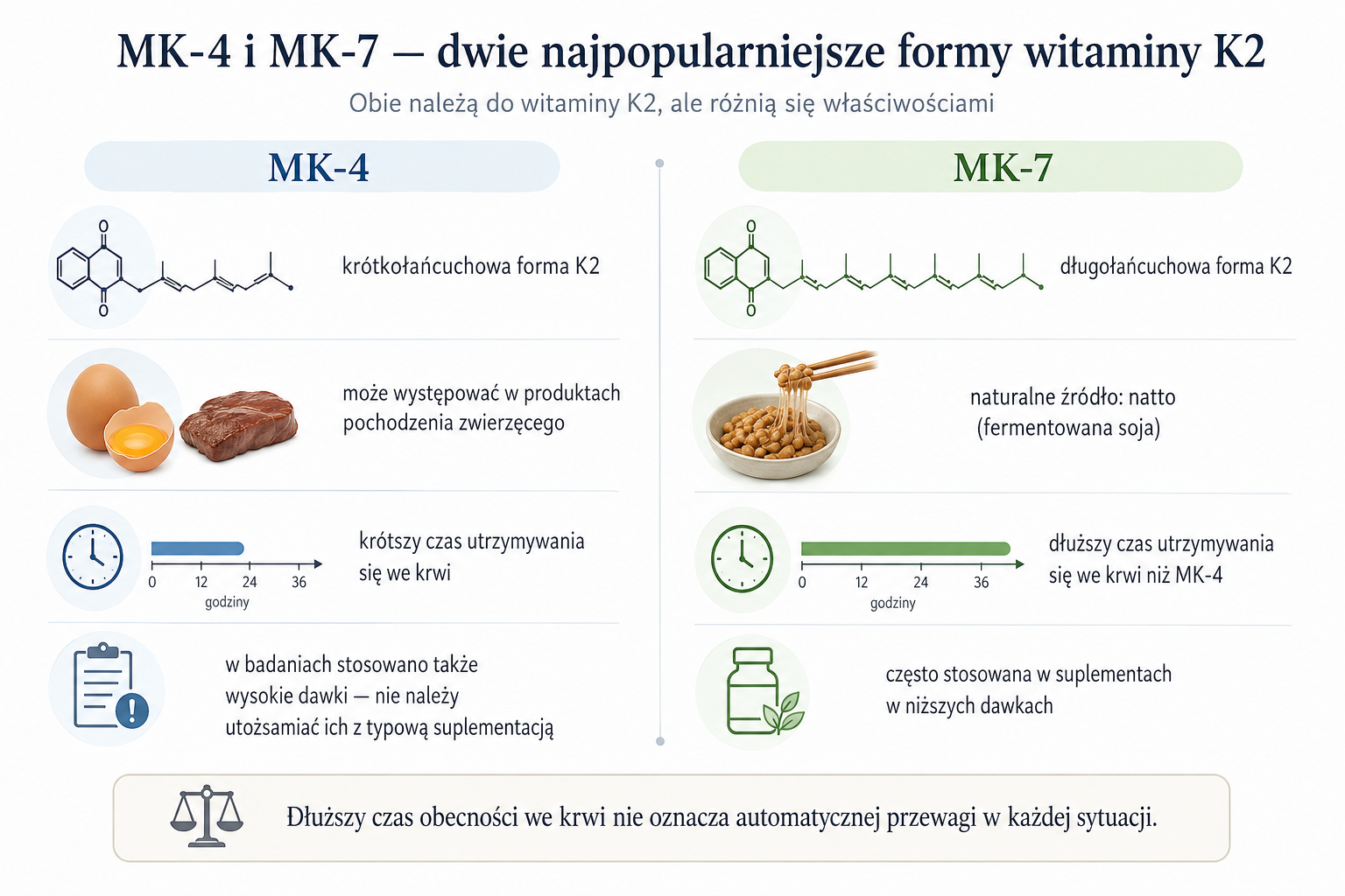 Porównanie form witaminy K2 MK-4 i MK-7 oraz różnic w czasie utrzymywania się we krwi